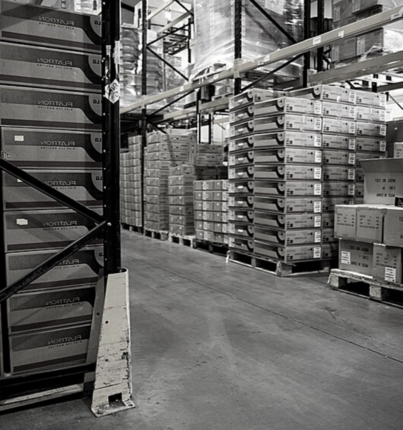 Black and white Image of a warehouse